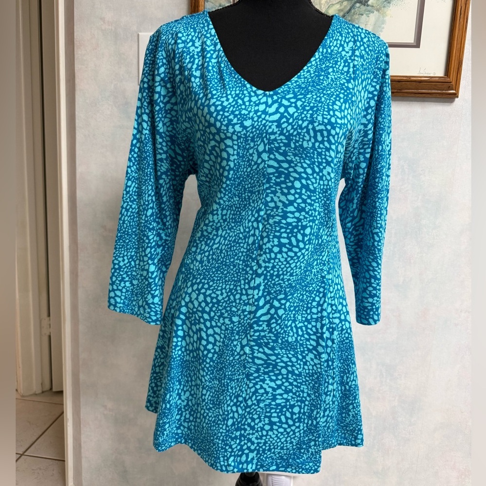 NWOT V-Neck Blue Snakeskin Patterned Tunic Top with Flirty Full Hemline
